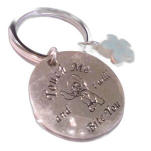 Stitch "Touch Me And I Will Bite You" Silver Tone Key Ring NWOT